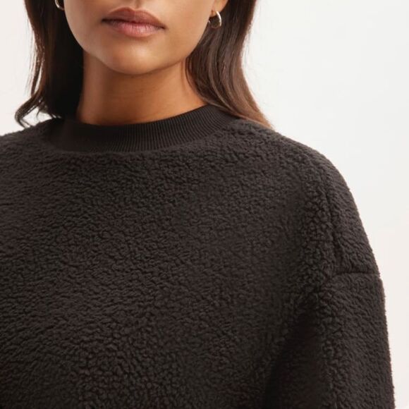 Everlane The ReNew Fleece Oversized Crew Black Size Small NWT - Picture 2 of 8